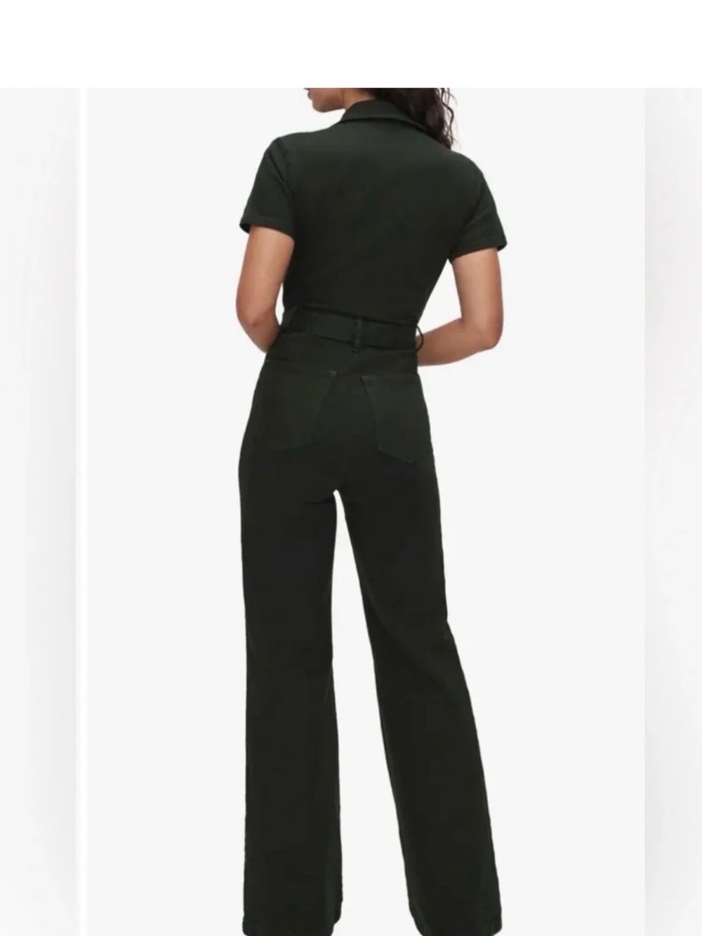 Good American Women's Dark Green Denim Jumpsuit with Tie Belt - Picture 3 of 3